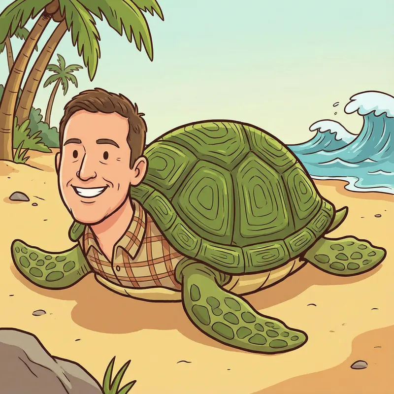 Cartoon Man with Turtle Body Illustration