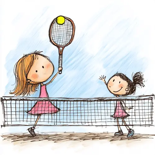 Stick Figure Tennis Game Featuring Two Girls