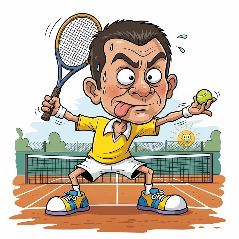 Cartoon Knucklehead Men Tennis Player