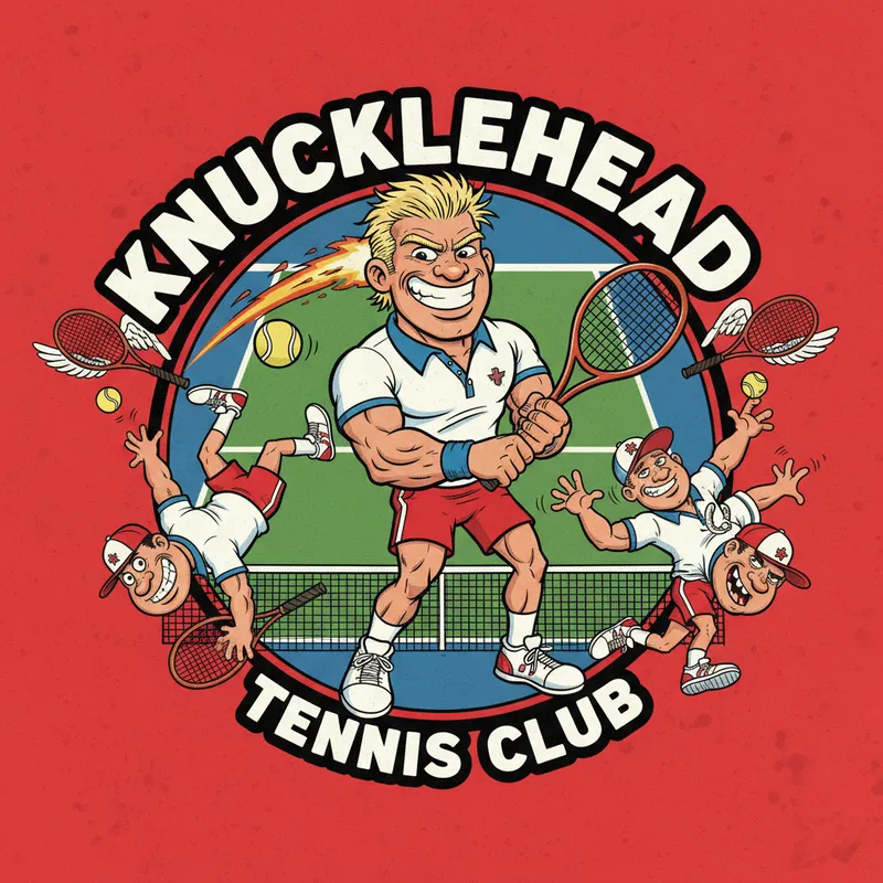 Knucklehead Men's Tennis Players Cartoon Logo