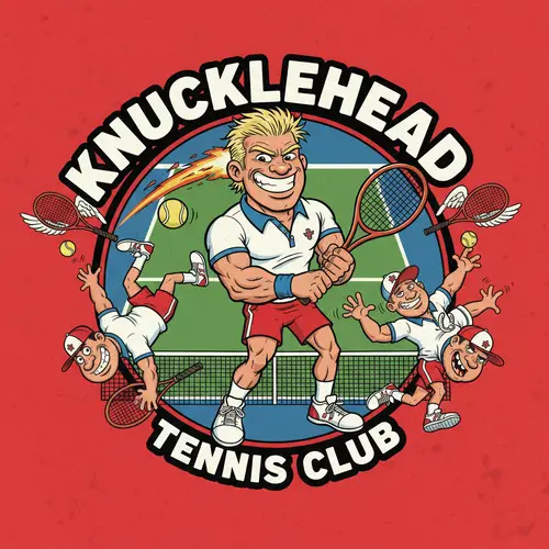 Knucklehead Men's Tennis Players Cartoon Logo