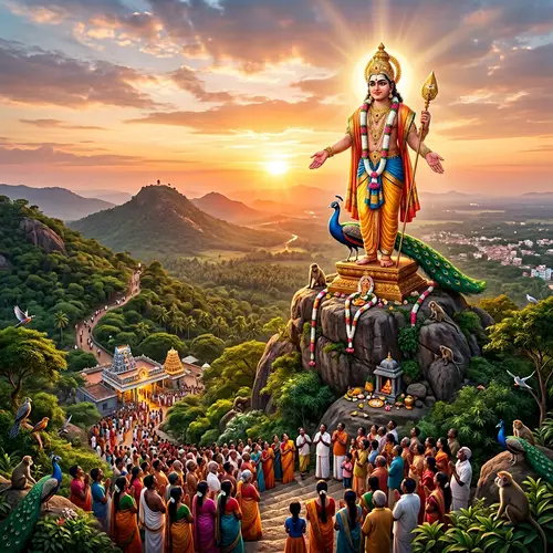 Lord Murugan at Palani Hills: Divine Blessing in Serene Setting