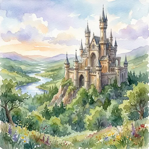 Enchanting Fantasy Castle Watercolor Art