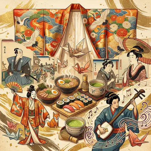 Japanese Culture Collage: Food, Art, Dance, Music & Drama