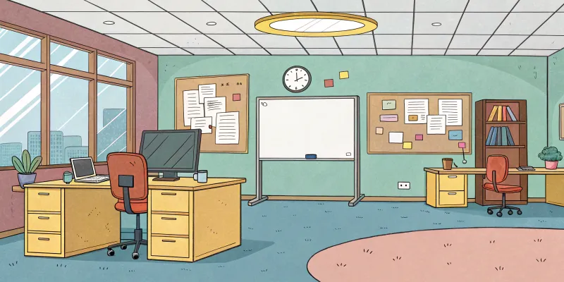 Modern Cartoon Office Without Chairs