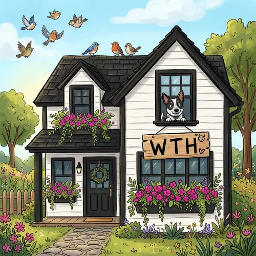 Creative Black and White Mischief House with WTH Sign