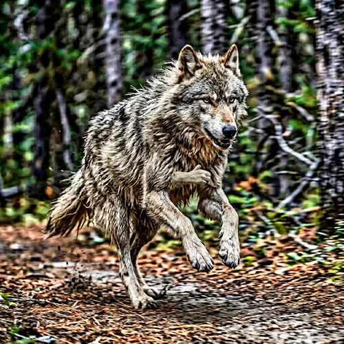 Shaggy Wolf Running on Two Legs Like a Human