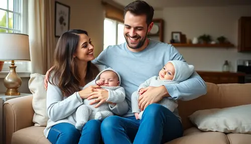 Happy Family with Twin Babies - Cozy Home Scene