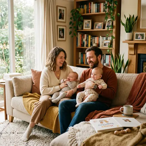 Happy Family with Twin Babies - Cozy Home Scene