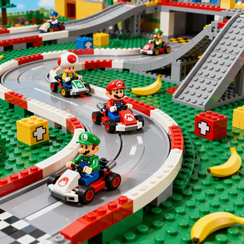 Lego Mario Kart Circuit with Characters and Karts