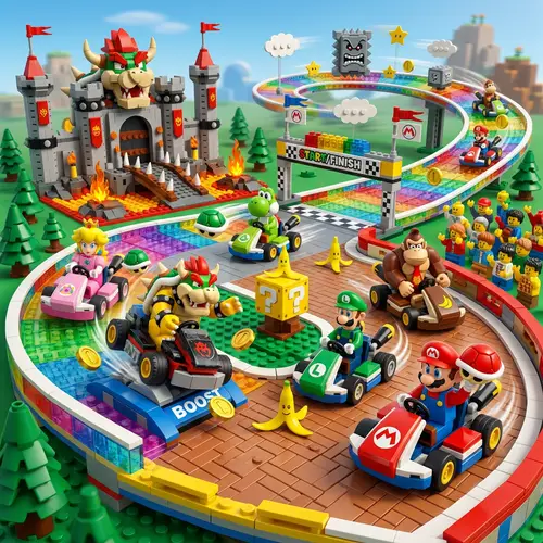 Lego Mario Kart Circuit with Characters and Karts
