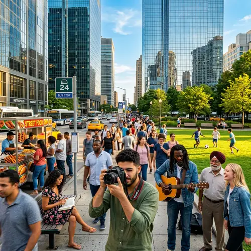 Crowded City Scene on a Sunny Day - Vibrant Diversity Captured