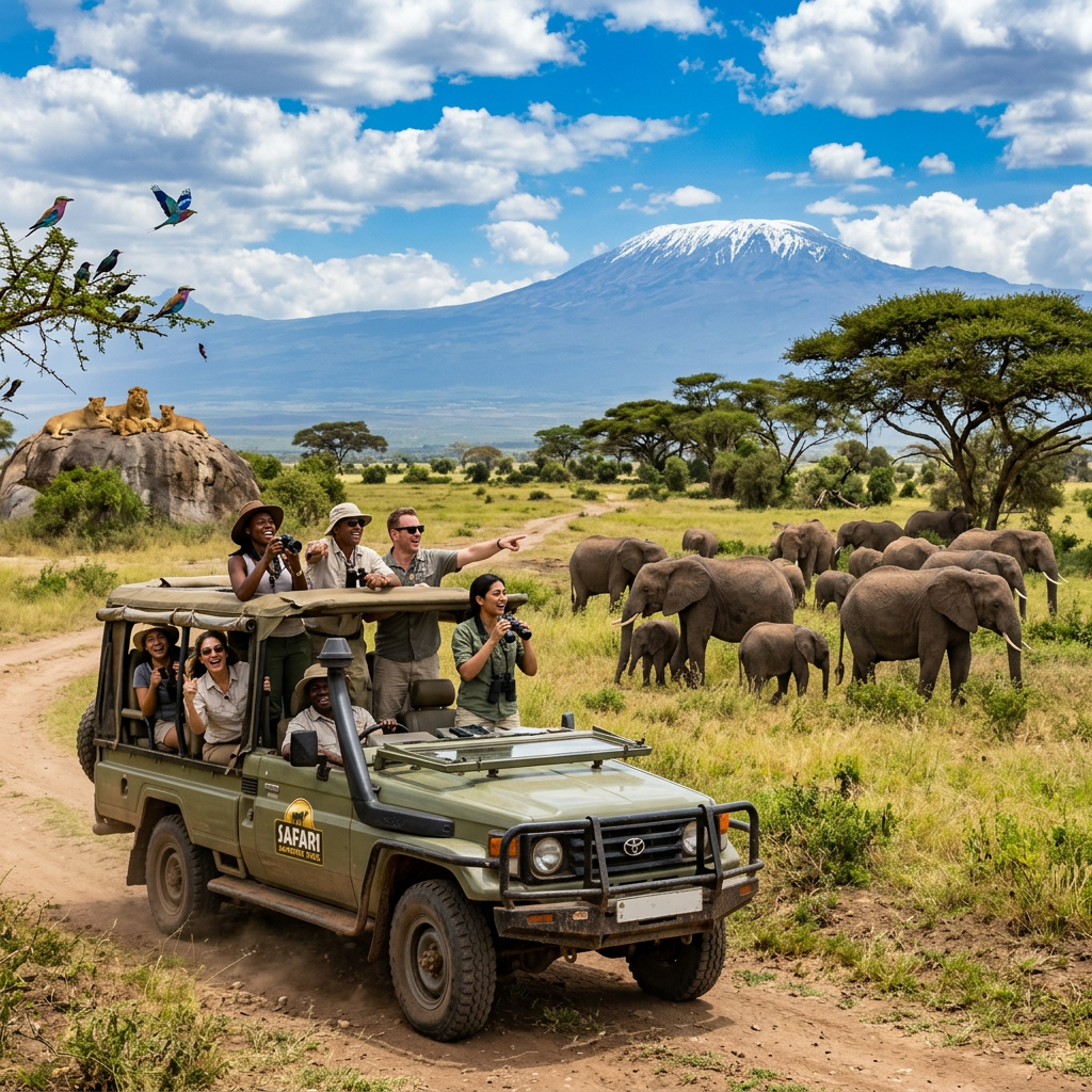 African Safari Tour: Jeep Exploring Wildlife | AI Art Generator