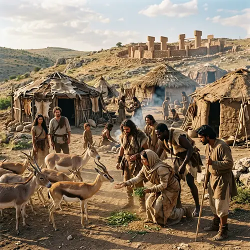 Ancient Hunter-Gatherer Scene at Göbeklitepe, 10,000 BC