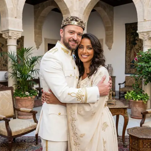 Famous Male Singer Embracing Arab Female in Royal Setting