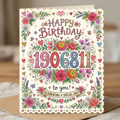 Birthday Card with Hearts and Flowers