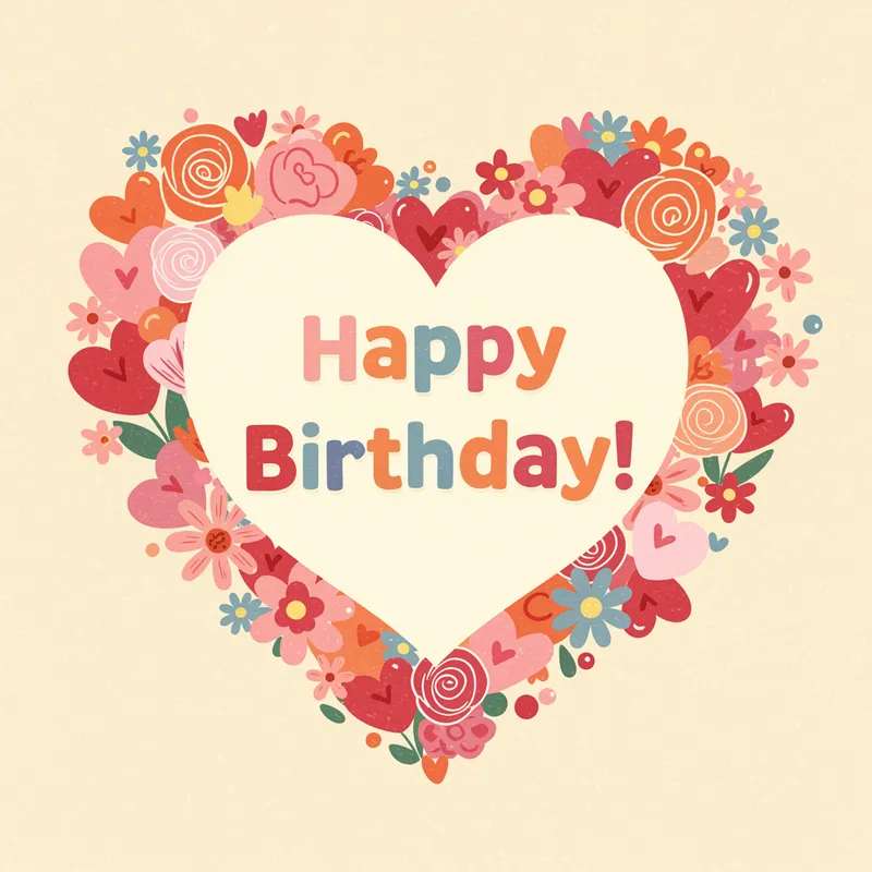 Birthday Card with Hearts and Flowers