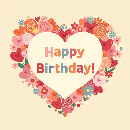 Birthday Card with Hearts and Flowers