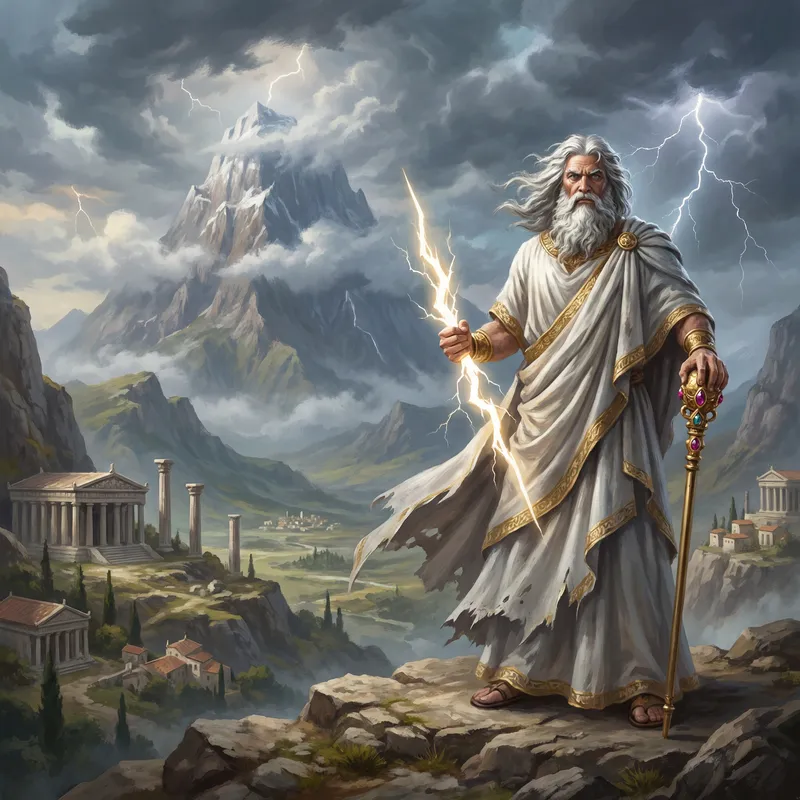 Zeus in Age of Mythology: Powerful Deity Pose on Mount Olympus