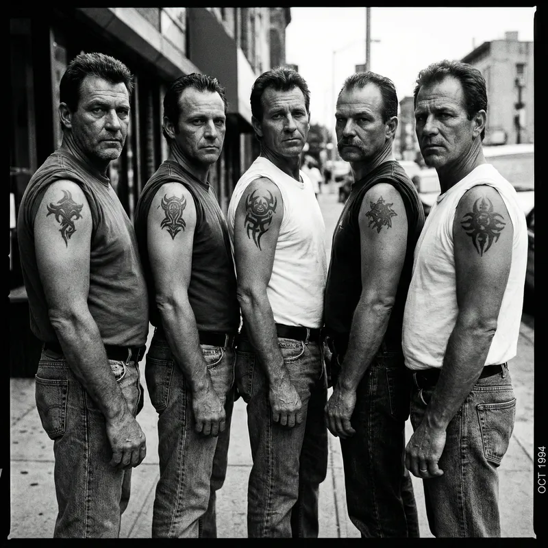 Rugged Men with Shoulder Tattoos | Intense Documentary Photography