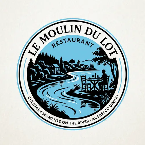 Lot River Restaurant Logo Design: Sky Blue & Black Theme