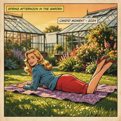 Vintage Comic Style Botanical Garden Scene