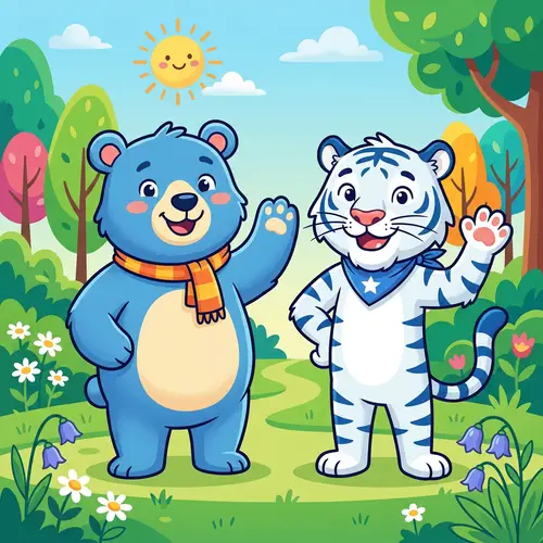 Blue Bear and White Tiger Mascot Design