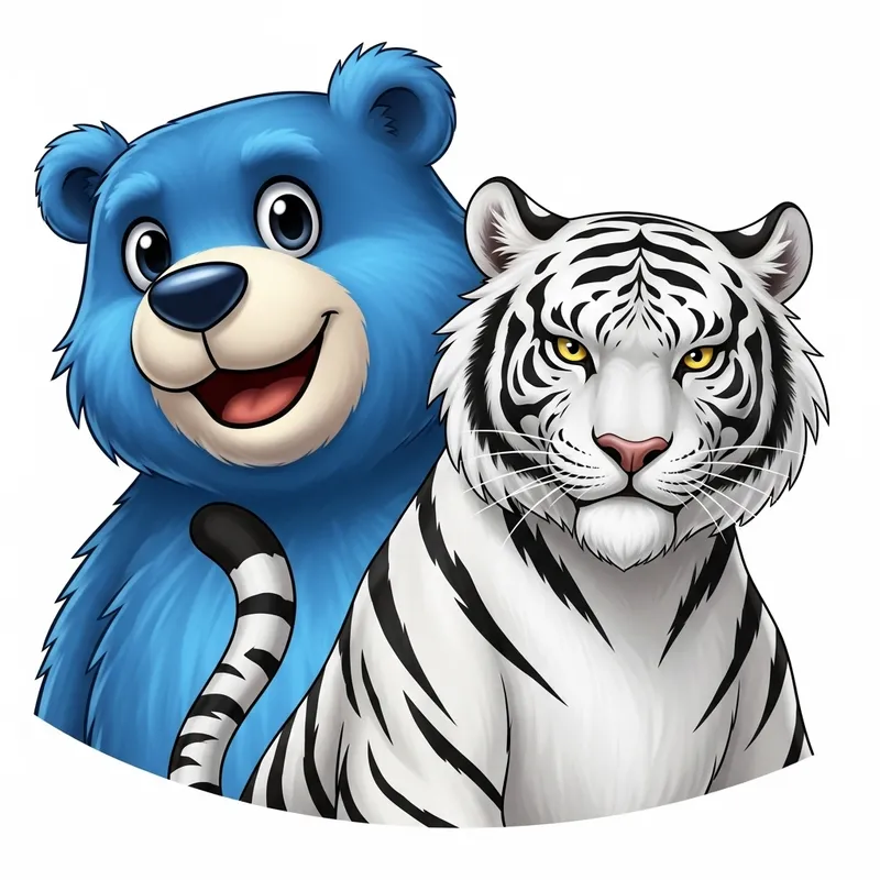 Blue Bear and White Tiger Mascot Design