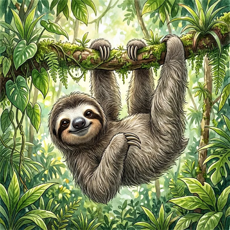Sloth Relaxing on Tree Branch