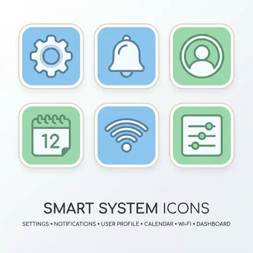 Modern System Icons Collection: Settings, Notifications, Profile, Calendar, Wi-Fi