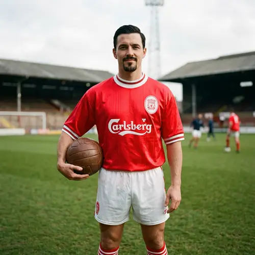 Vintage Football Legend in Liverpool Jersey | Team Spirit Icon