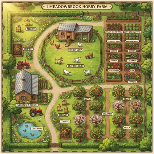 Vibrant 1-Acre Hobby Farm Overhead View