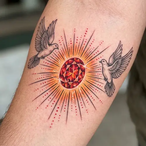 Vibrant Birthstone Art with Symbolic Doves