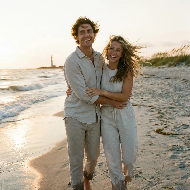 Happy Couple Smiling on the Beach