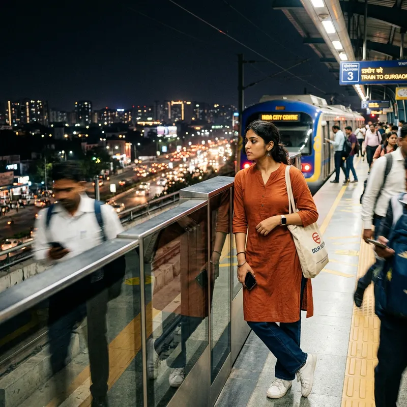 Stylish Girl Waiting at Metro Station - Urban Serenity