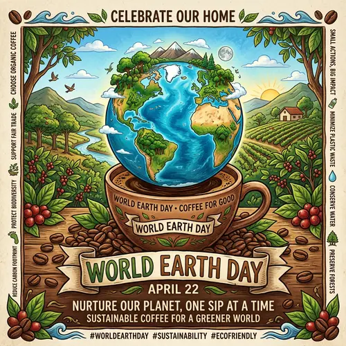World Earth Day Poster with Coffee Elements