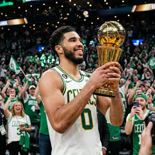 Jayson Tatum Holding Larry O'Brien Trophy - Victory Moment