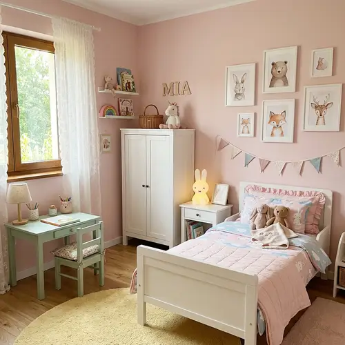 Pastel Girl's Room Decor: Soft Shades, Cute Animals & Study Table