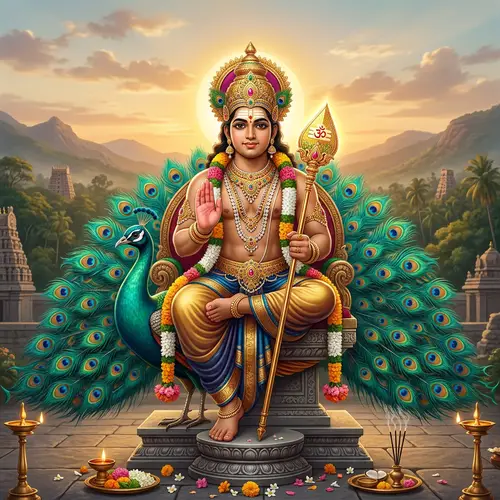 Lord Subramanya on Peacock: Divine Image of Blessing and Strength