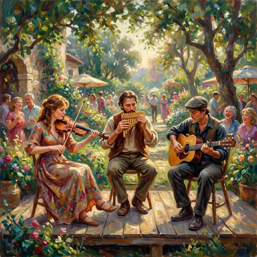 Impressionist Musical Group Performing Instruments