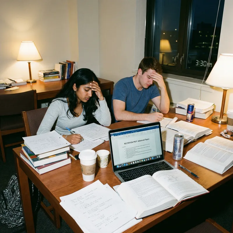 Study Stress: Students in Late Night Study Session