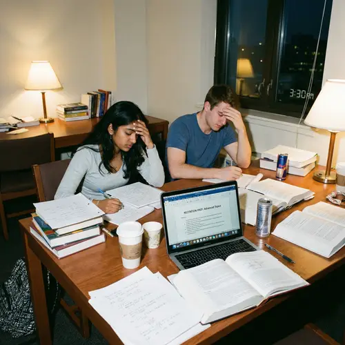 Study Stress: Students in Late Night Study Session