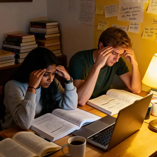 Study Stress: Students in Late Night Study Session
