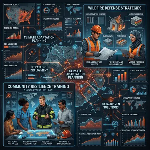 Community Resilience & Wildfire Defense Strategies Collage