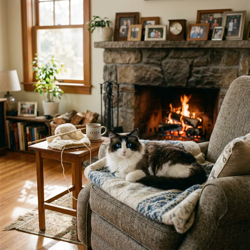Adorable Cat By the Fireplace - Cozy Scene