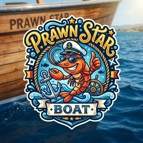 Funny Prawn Star Boat Logo | Unique Designs