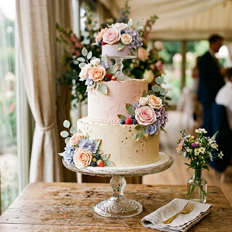 Delicious Layered Cake with Beautiful Frosting Flowers