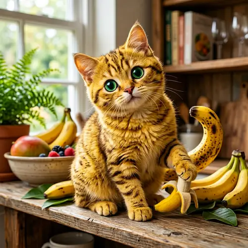 Ripe Banana Cat - Fanciful Creature with Playful Demeanor