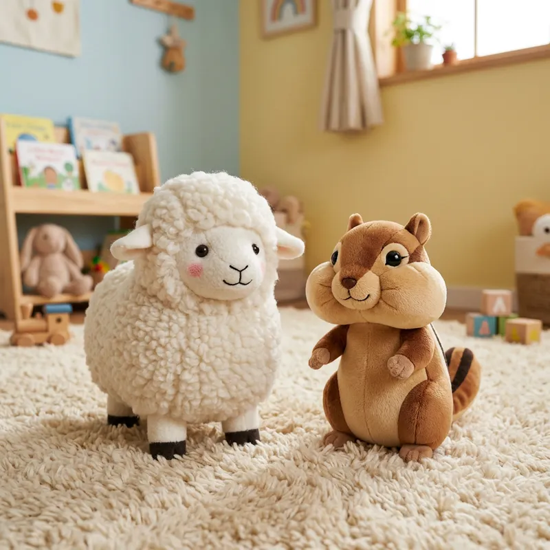 Plush Toy Sheep and Chipmunk - Adorable Playroom Decor Image