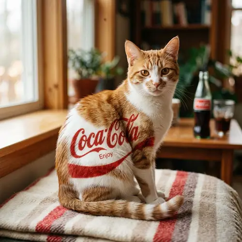 Coca-Cola Cat: Intriguing Feline with Logo Pattern Fur